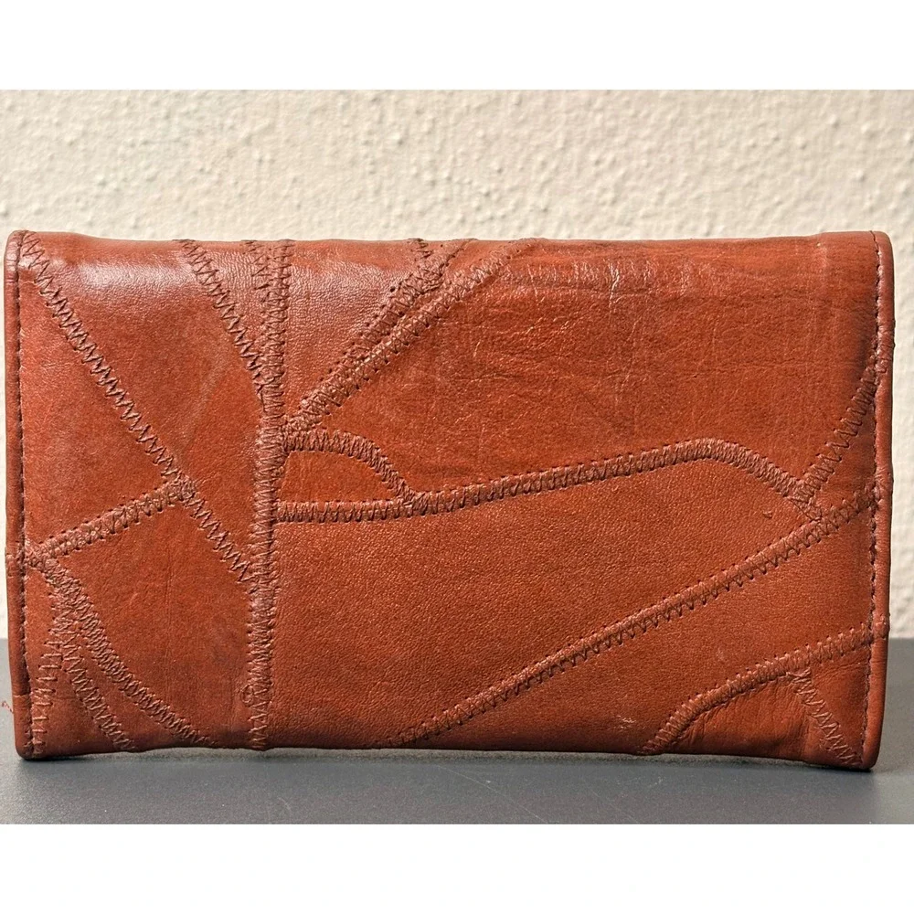 Ambassador Checkbook Wallet Womens OS Brown Like New Patchwork Leather Vintage
